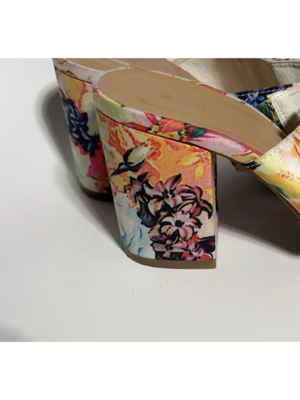 Bamboo Floral Print Buckle Slide Sandals Women’s 7.5 Block Heel Multicolor